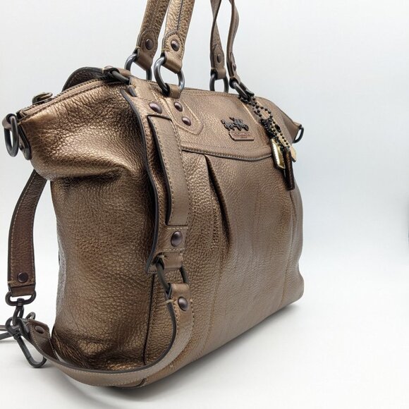 COACH  pebbled genuine leather metallic satchel shoulder bag purse - Copper - Picture 5 of 16